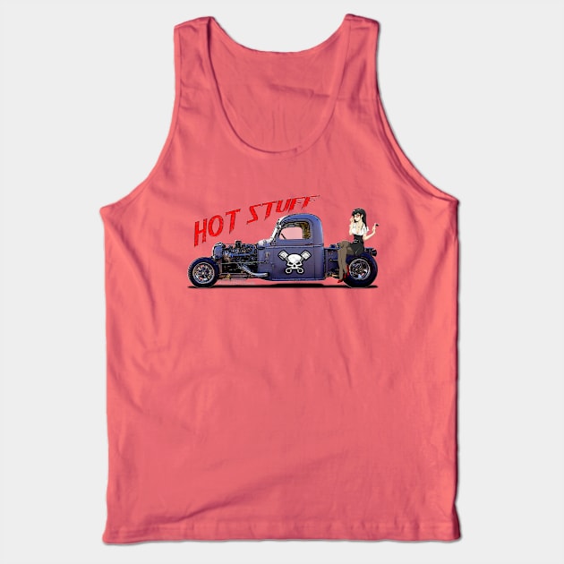 Cool Truck Rat Rod with Anime Girl Hot Stuff Tank Top by CoolCarVideos